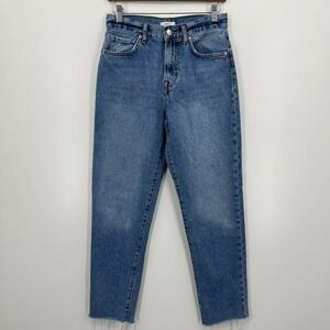 Forever 21 Jeans Women's Size 26 Blue High Rise Straight Fray Mom Medium Wash